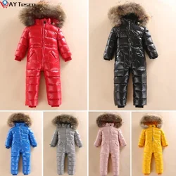 30 inverno russo snowsuit 2021 menino jaqueta de bebê 80% pato para baixo ao ar livre roupas infantis meninas escalada para meninos crianças macacão 2 55y