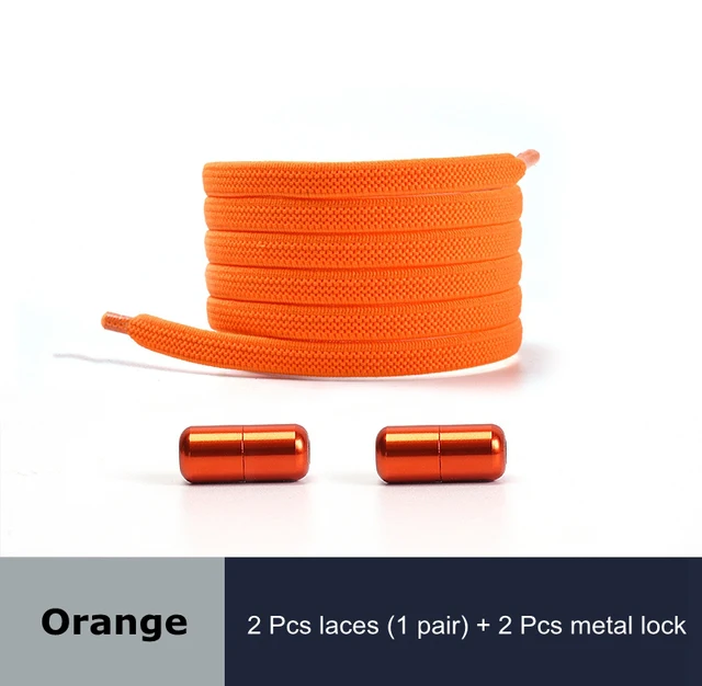 Free to Match Elastic Shoelaces Lock Lazy Laces Flat Multi Color Options No Tie Shoelace Round Capsule Metal 18 Colors Orange