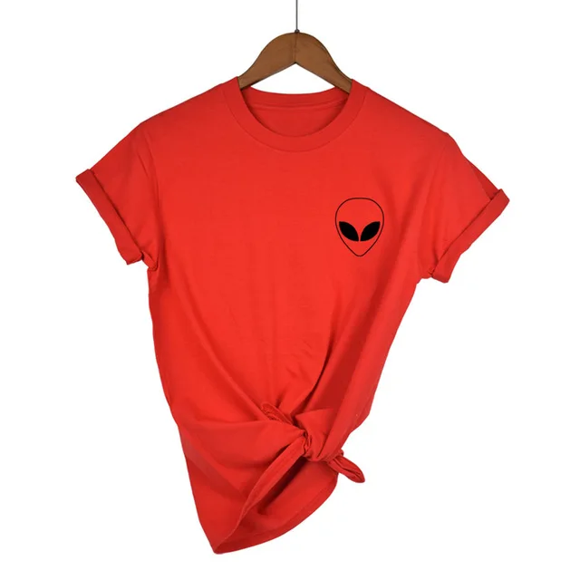 Новая модная футболка с вышивкой, футболка с пришельцами, женская футболка с коротким рукавом MARVEl, удобные женские футболки для студентов, XS-XXL - Цвет: Red-B