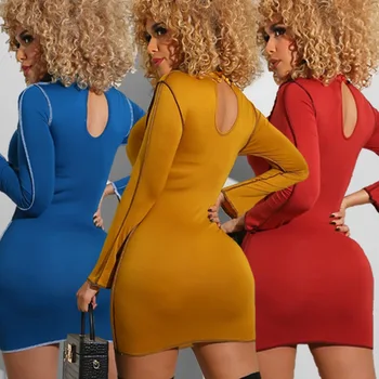 

Madam clothing OWLPRINCESS 2020 New Half-High Collar Long Sleeves Tight Dress Solid color long sleeve tight dress
