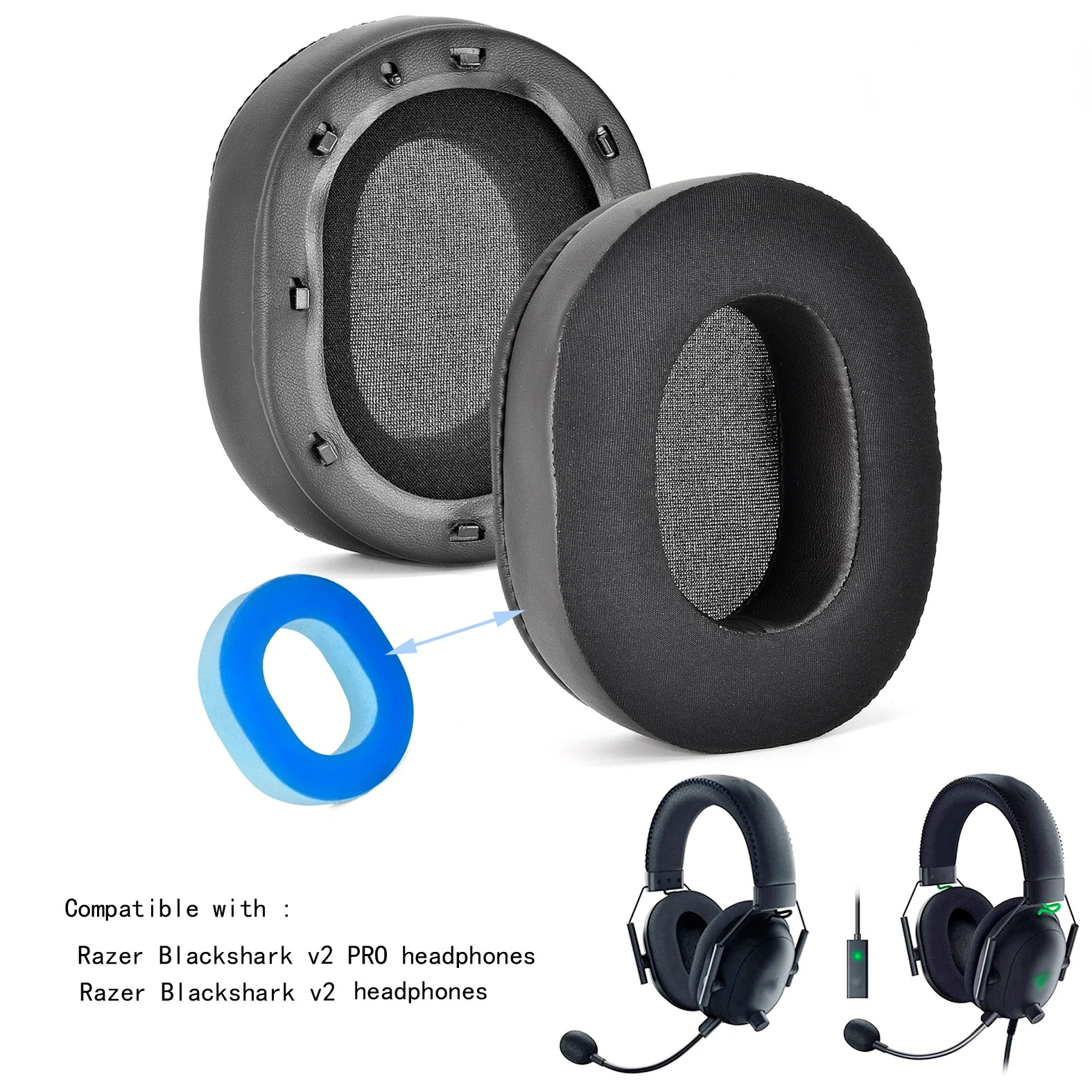 Razer – oreillettes de remplacement Blackshark V2 X, V2 Pro, coussinets d'oreille/housse d'oreille, ovale noir, mousse à mémoire de forme