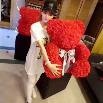 

New Red Bear 25cm Hot Teddy Bear Rose Valentine's Day Gift Rose Artificial Christmas Decoration for Woman Valentine's Day