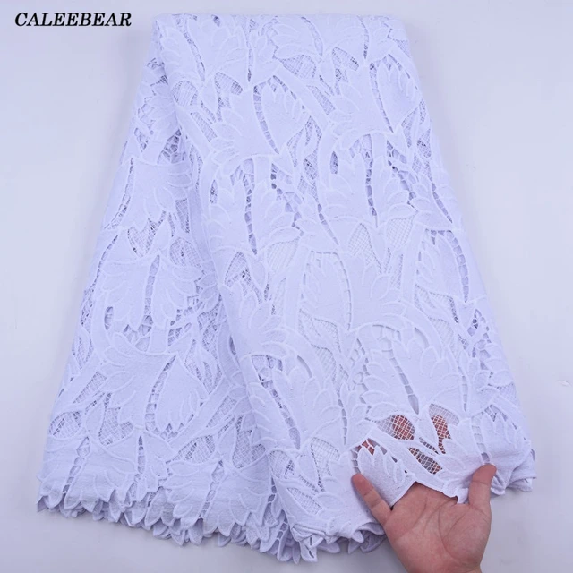 White Lace Fabric New Cotton African Cord Lace Guipure Fabric Nigerian  Wedding 