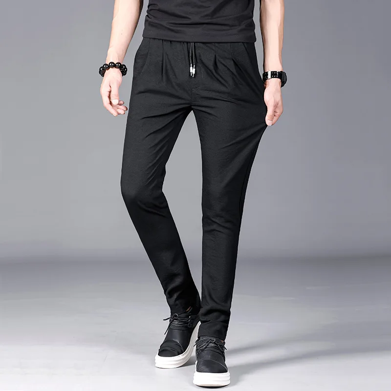 Мужские брюки летние ультра-тонкие ледяные шелковые брюки тонкие секции корейской версии тренда случайные твердые полной длины брюки