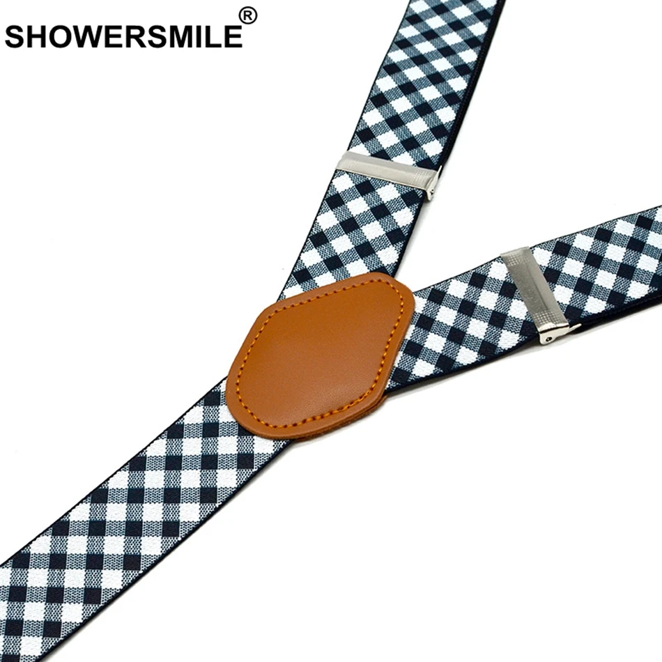 Подтяжки SHOWERSMILE мужские в клетку Винтажные эластичные Свадебные подтяжки чёрные