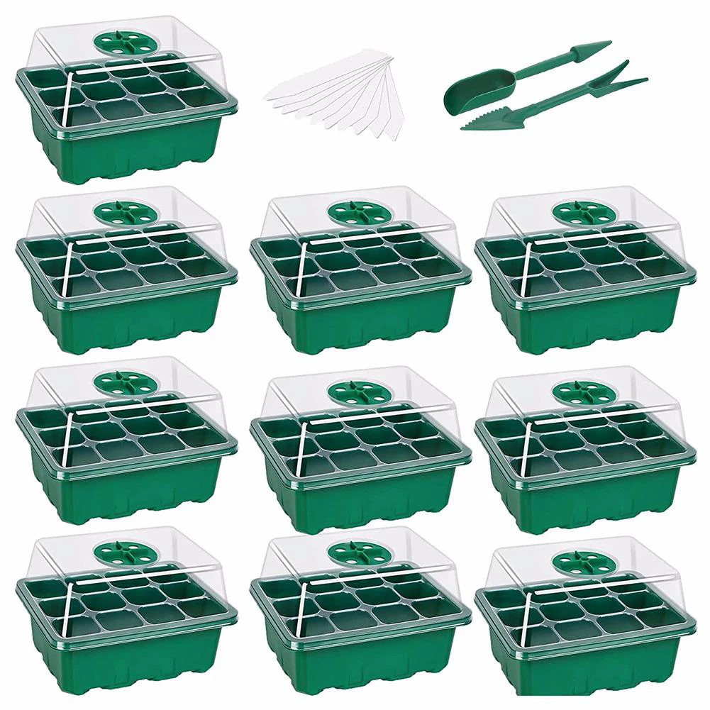 Hydroponic Germination Tray Seedling Box 1-10pcs 12 Hole Seed Starter Seedling Trays Flower Plant Germination Grow Box Nursery Pots Greenhouse Gardening Mini Propagation