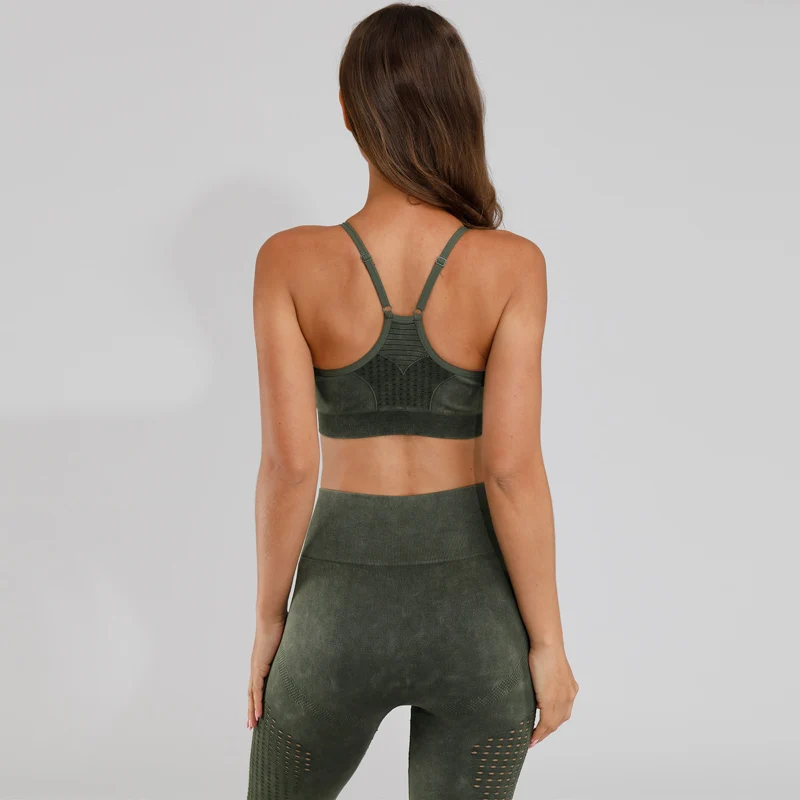 2PCS Retro Yoga Set Sports Wear For Women Workout Gym Clothes Seamless Leggings+Sports Strappy Bra Workout Fitness Sports Suit