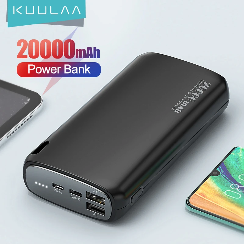 KUULAA Power Bank 20000mAh Portable Charging Poverbank Mobile Phone  External Battery Charger Powerbank 20000 mAh for Xiaomi Mi