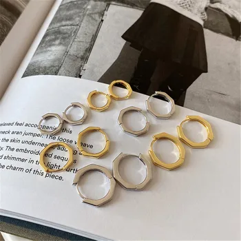 

RUIYI Real 925 Sterling Silver Korean Style Women Geometric Octagon Stud Earrings Nordic Style 10MM 15MM 20MM 18K Gold Earrings