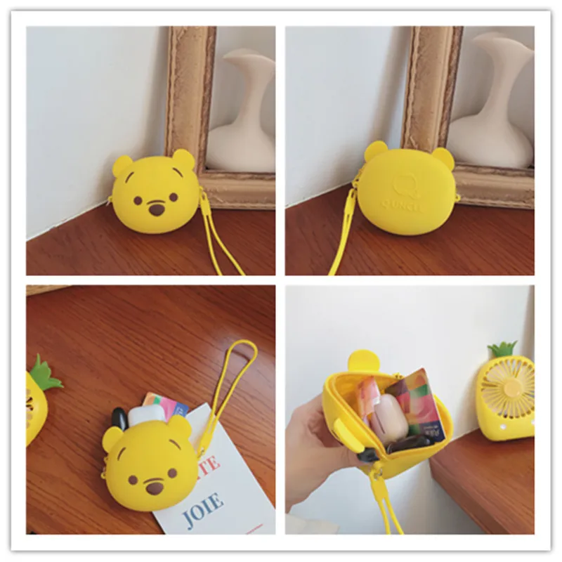

Portable Earphone Storage Bag Bluetooth Headset Cover Mini Zipper Headphone Case Soft Silicone Cute Cartoon Anime Bear Box