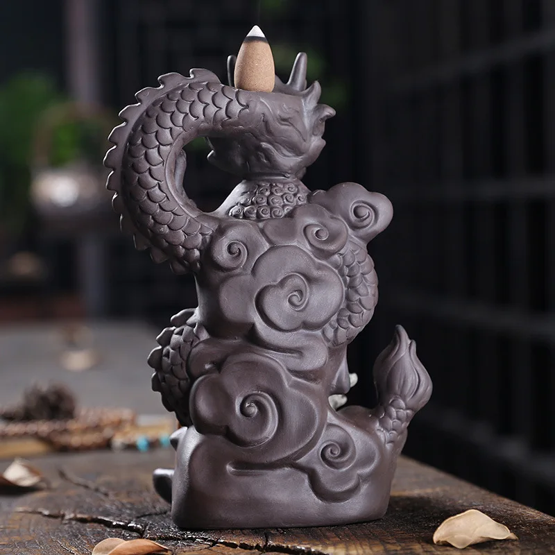 Purple Clay Dragon Incense Burner Buddha Waterfall Backflow Incense Holder, Aromatherapy Ornament, Zen Decor, Home Decor 4