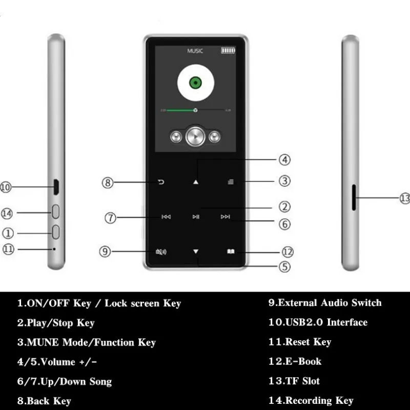 2 4 &quotTFT Bluetooth 1 MP3 плеер HiFi MP4 Спорт мини Walkman динамик FM рекордер ручка с TF/SD