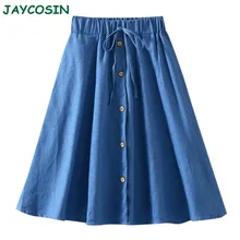 JAYCOSIN Женская одежда, однотонная джинсовая юбка, женская модная винтажная плиссированная юбка миди с высокой талией, Женская юбка весна-лето 1217