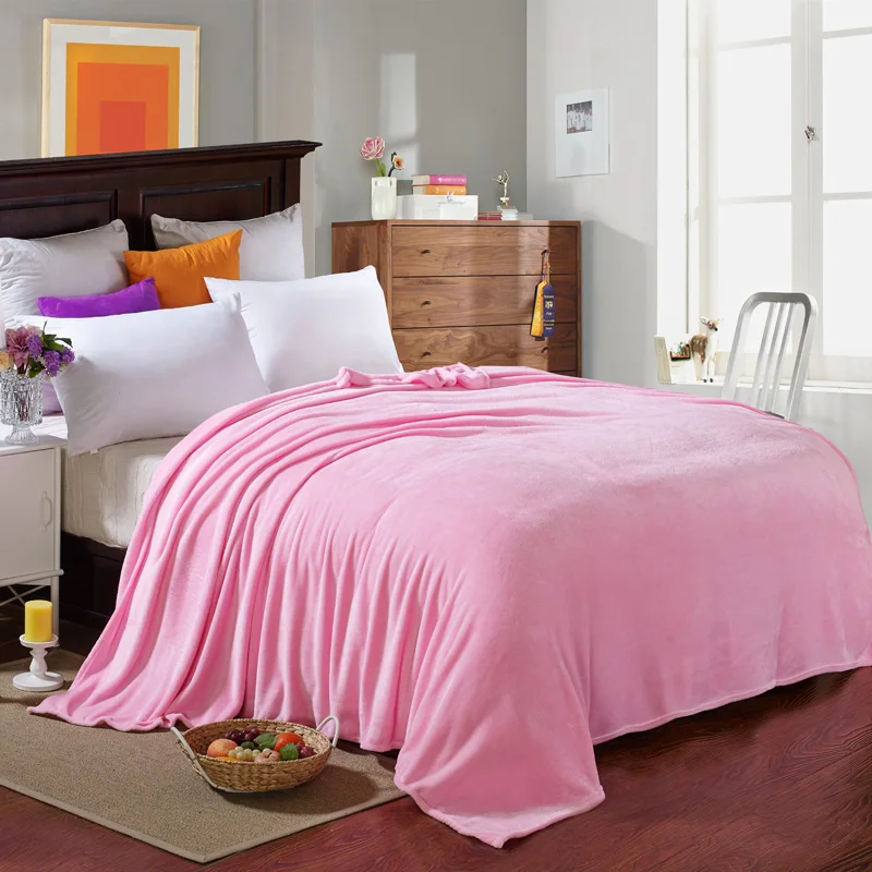 

LREA плед coral Fleece Blanket Hot sale Pure color solid super warm soft throw winter on Sofa Bed Plane Travel bedspreads sheets