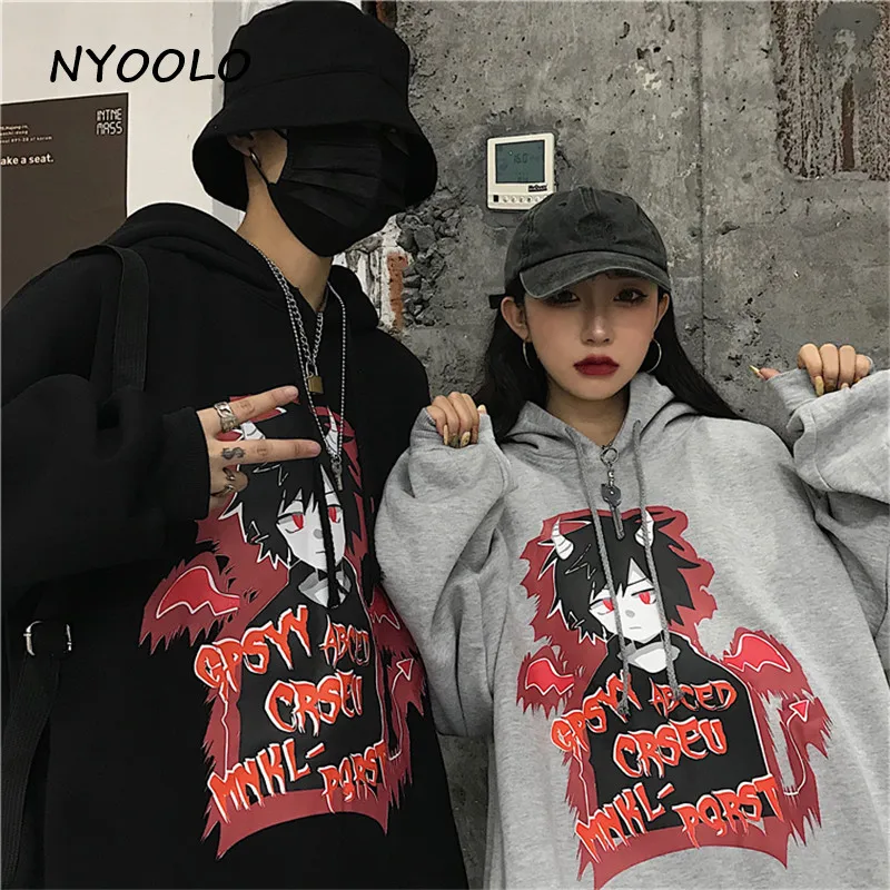 NYOOLO Harajuku аниме любителей Аватар буквы печати теплые толстовки повседневные уличные пуловеры с капюшоном плюс бархатная Толстовка для женщин и мужчин