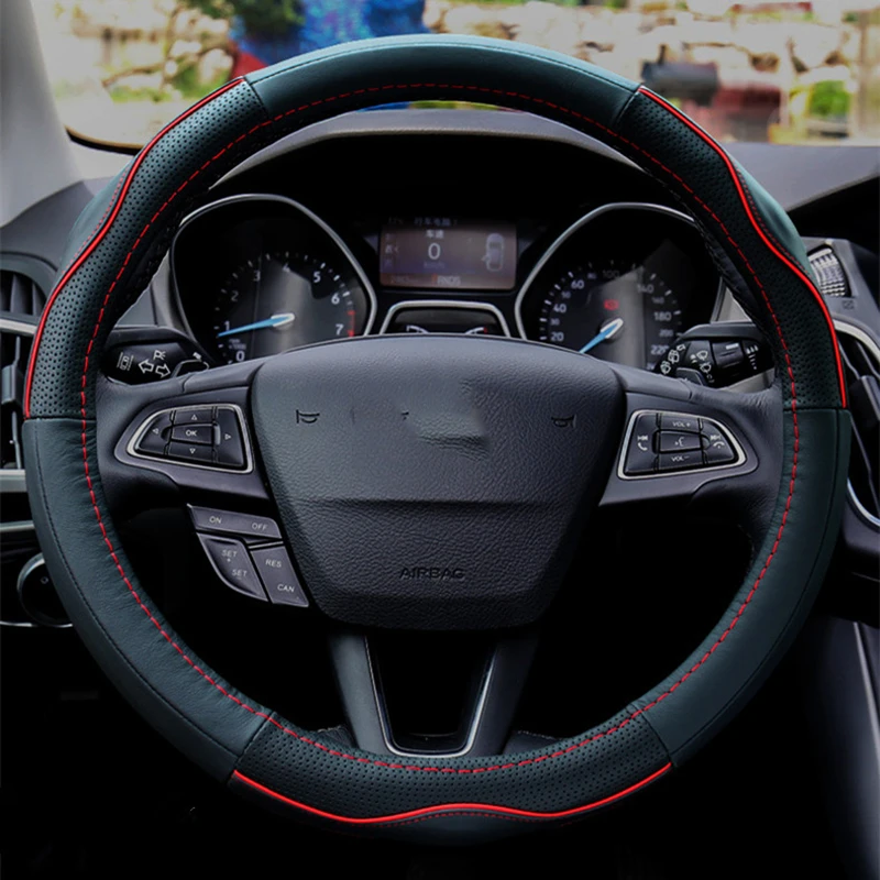 Us 23 65 45 Off 38cm Car Styling Genuine Leather Steering Wheel Cover For Ford Taurus Focus Fiesta Mondeo Kuga Ecosport Interior Accessories In