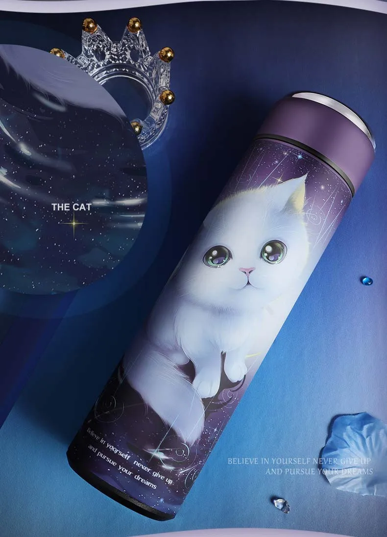 Cute cartoon cat thermos cup male and female students with cups super cute couple thermos mug 500ml office cup thermal bottle