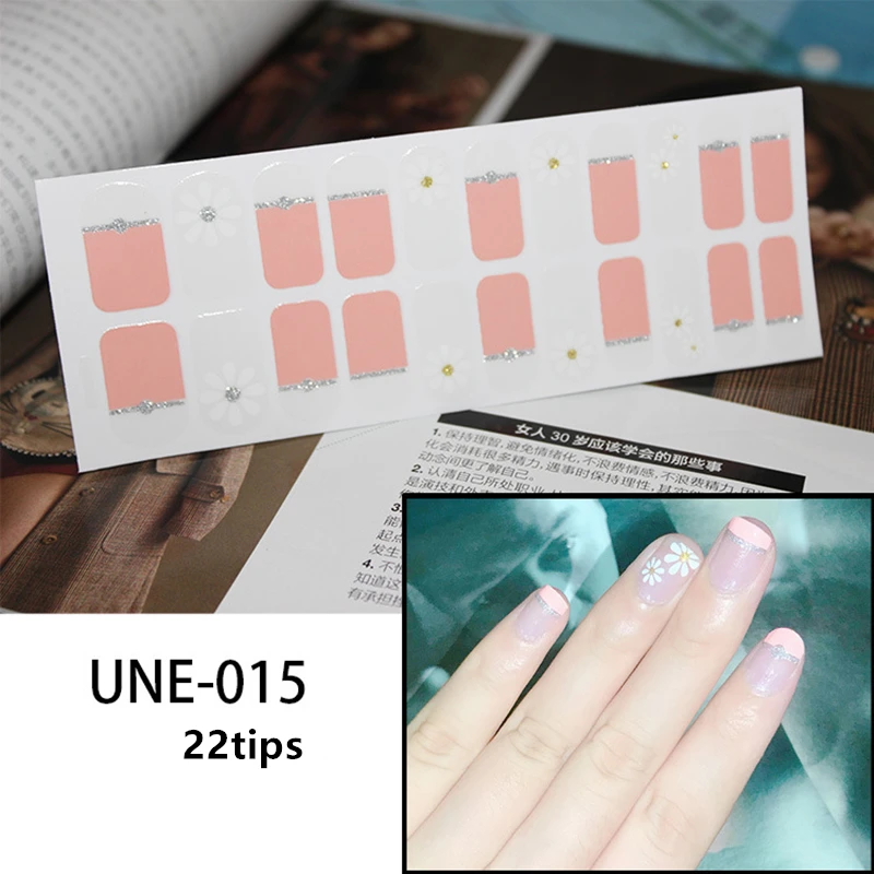 UNE-015 22 Типсы/лист корейский дизайн Полные Обертывания блестящие, дизайн ногтей наклейки многоцветные наклейки для ногтей s полоски DIY салон маникюр падение - Цвет: UNE-015