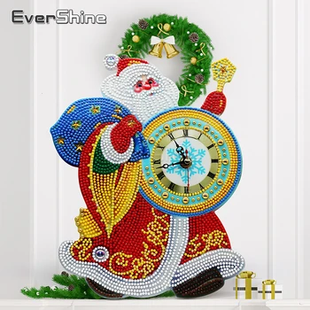 

EverShine DIY Special Shaped Diamond Painting Clock Diamond Embroidery Santa Claus Cross Stitch Wall Clock Art Christmas Gift