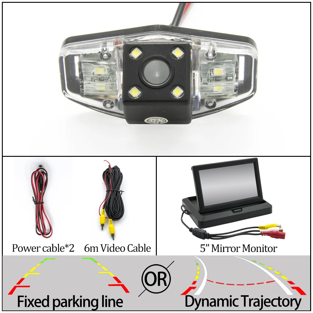 Камера заднего вида CCD с фиксированной или динамической траектории для Honda Accord 2001-2010/City-/Civic 2012~ автомобильная парковочная камера - Название цвета: 4LED N 5 in Foldable