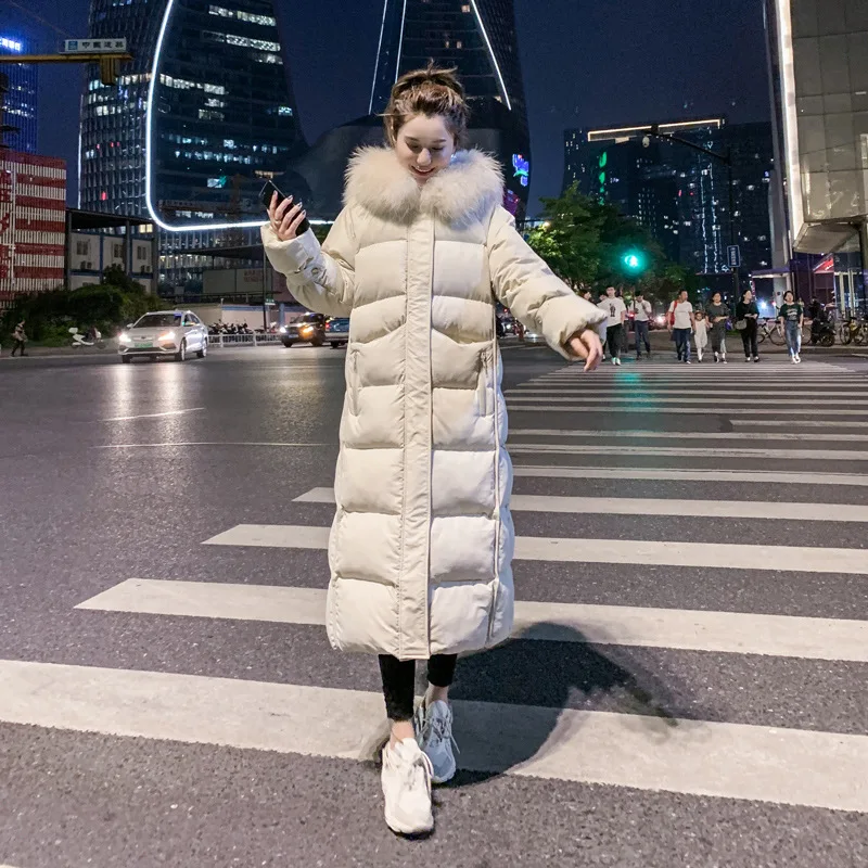 

2019 New Style Korean-style Large Fur Collar Mid-length down Jacket Dongdaemun Loose And Plus-sized Cotton-padded Clothes Studen