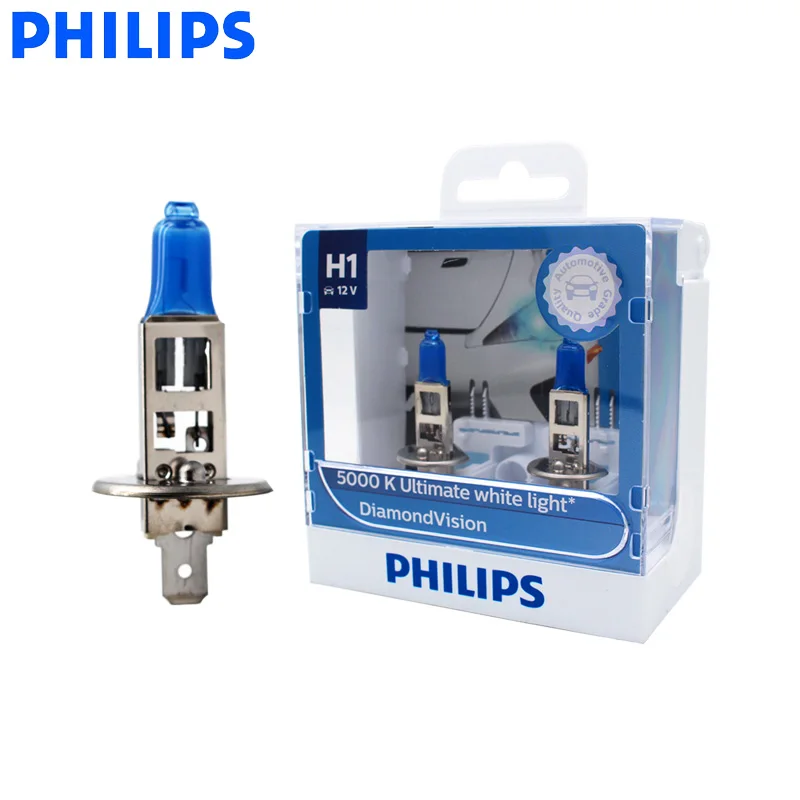 Philips Diamond Vision H1 H4 H7 H8 H11 HB3 HB4 9003 9005 9006 12V 5000K автомобильные галогенные лампы головного светильник Противотуманные огни ксеноновые лампы белого света, пара
