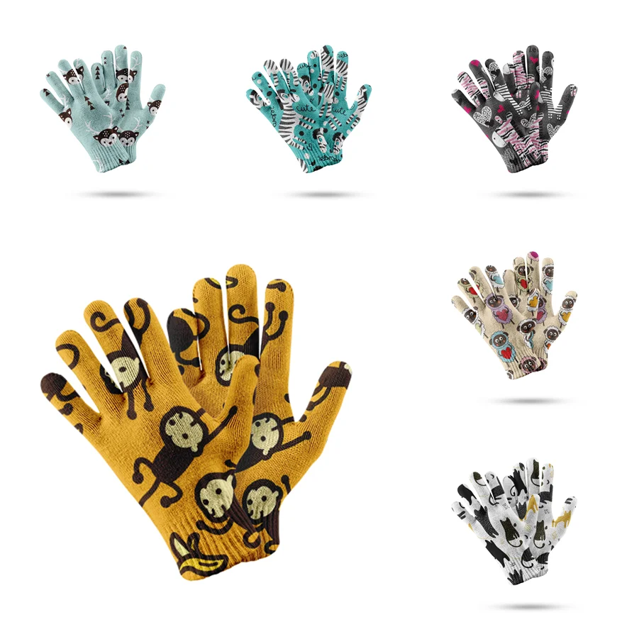 

Winter Cycling Warm Stretch Gloves 3d Printed Women Cute Gloves Touch Screen High Quality Male Non-Slip Mitten