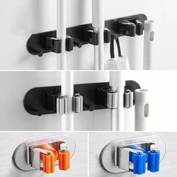 304Stainless Steel Mop Rack Stickable Toilet Bathroom Wall Mounted Multi-Functional Mount Screw Broom Holder With wheel Balcony