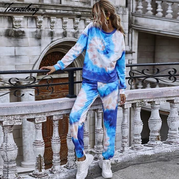

2pcs Tracksuit T Shirt Sets Two Piece Set Hoodie Tie Dye Pants Women Clothing Suits Ropa Para Mujer Lounge Wear Pijama Tshirt