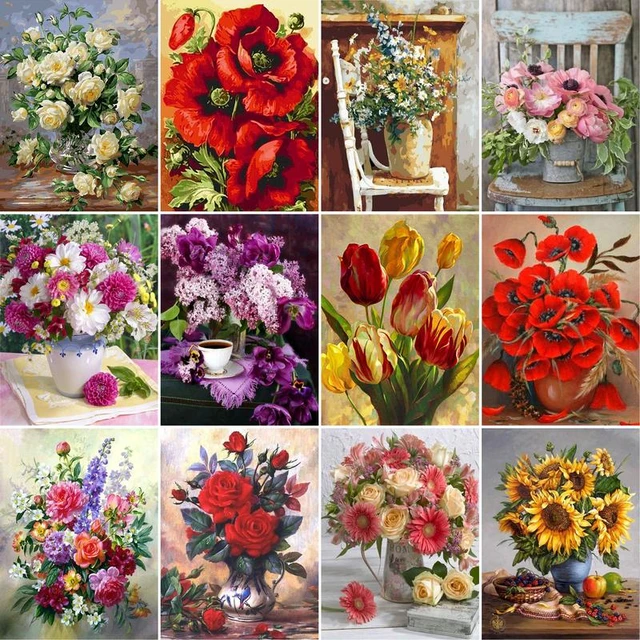 Paint by Numbers Kit for Adults, Flowers Paint by Numbers, Paint by Number  Kits Roses at the Window Wall Decor with Paintbrushes Acrylic Pigment for