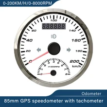 Waterproof 85mm GPS Speedometer 200KM/H with Tachometer 0-8000RPM Odometer with GPS Antenna Mileage Amber Backlight 12V/24V