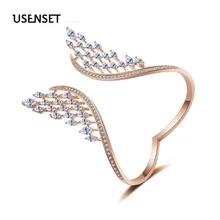 Шарм CZ ангел браслет с крыльями манжета для женщин Свадебные с кубическим Цирконом кристалл три цвета чистое сердце браслет вечерние ювелирные изделия 02L23