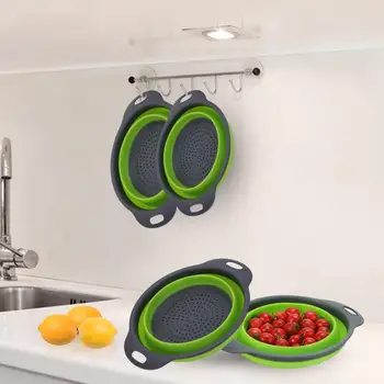 

Silicone Collapsible Colander Vegetable Fruit Washing Drain Strainer Basket Strainer Foldable Colander With Handle Kitchen Tools