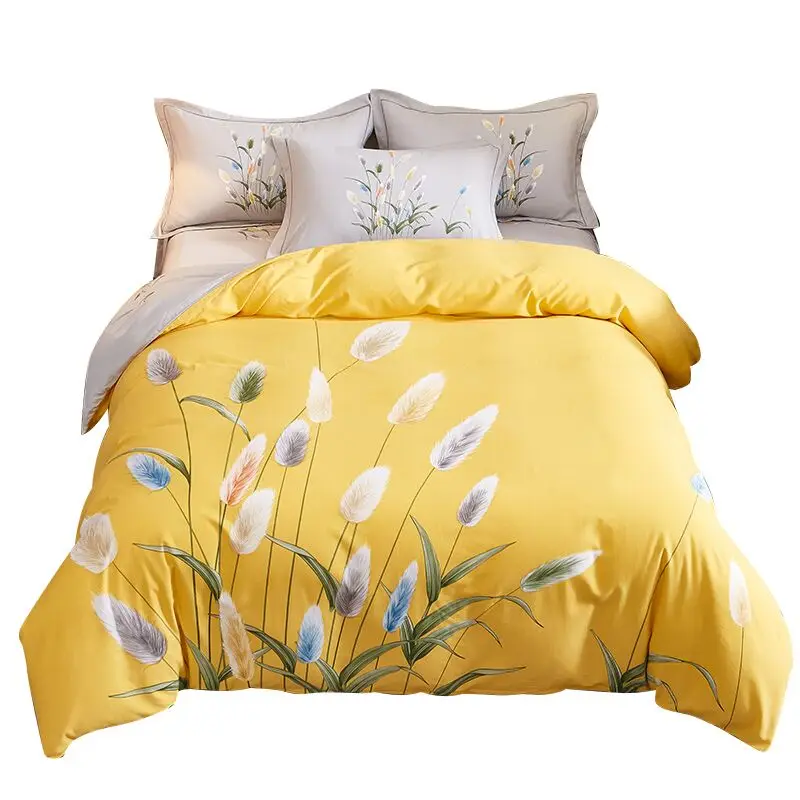 Luxury Nordic 100 thread cotton 4 pcs set pure color simple wide edge Bed Sheet Pillow Cases quilt cover bedding 1.8 - 2M | Дом и сад