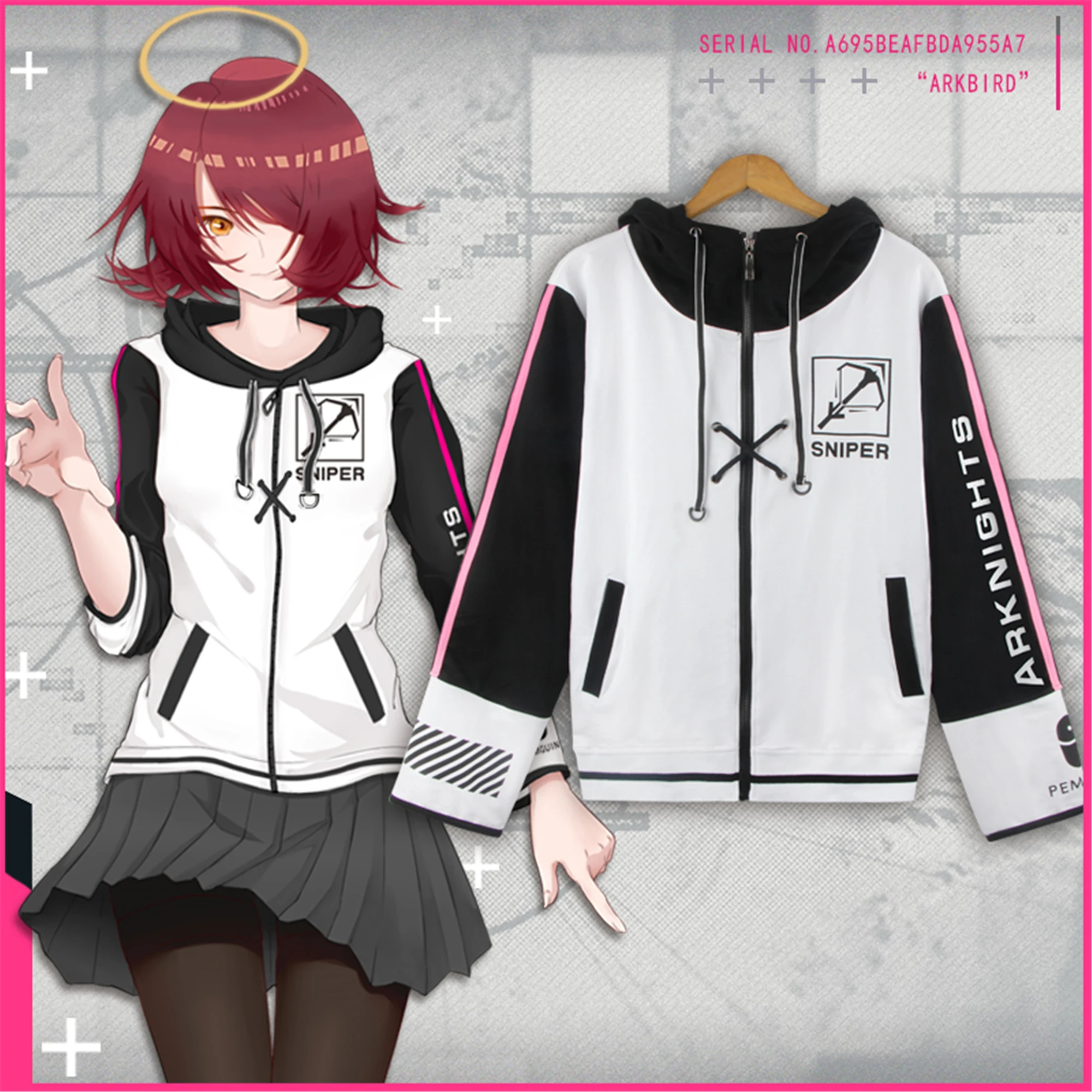

Anime Arknights EXUSIAI Logo Hoodies long-sleeved leisure Sweatshirts New Zipper Coat Cosplay Costume
