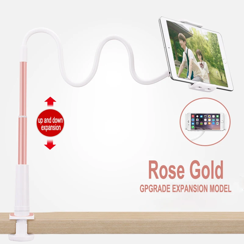 Планшет/телефон кронштейн 3,5 дюйма до 10,6 дюймов ipad Air Mini Xiaomi M ipad Kindle телефон держатель планшета длинная рука кровать/зажим для стола - Цвет: Rose Gold
