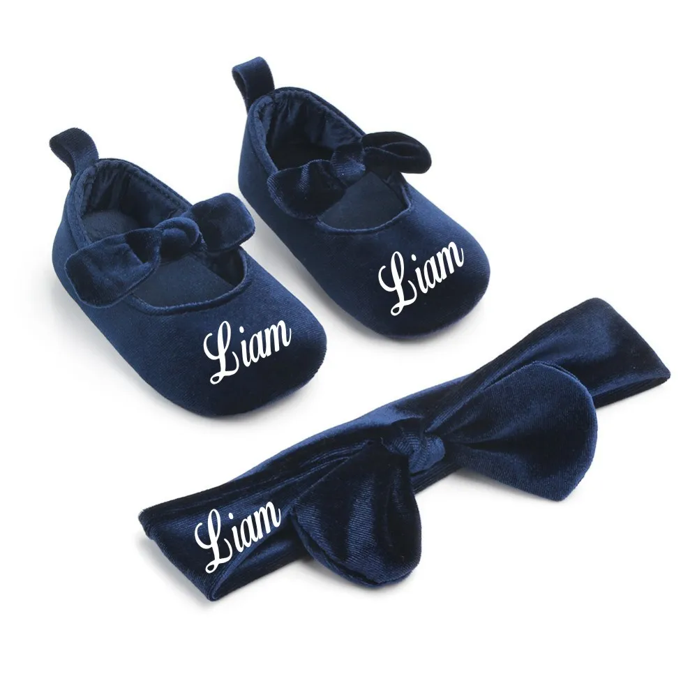 

Personalised Newborn Baby Shoes Custom Gift Baby Shoes Slippers Velvet Pre Walking Shoes First Christmas Shoes with Hair Band