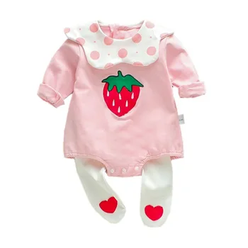 

Autumn Infant Baby Bodysuit Girls And Boys Long Sleeve Strawberry Print Hayi Pants Kids Outfits Sweetly Baby Rompers Casual