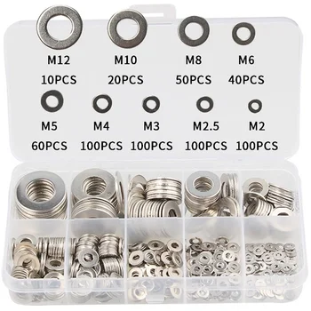 

580X Stainless Steel Flat Washers Kit For M2/M2.5/M3/M4/M5/M6/M8/M10/M12