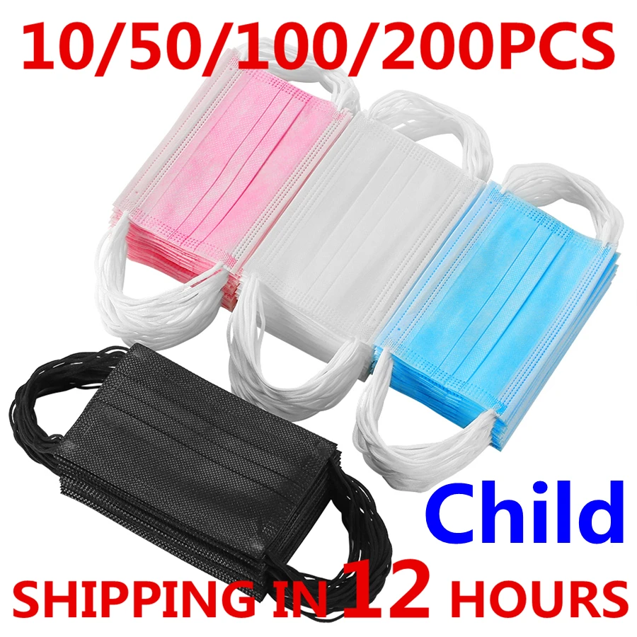10-200 Uds niños máscara para niños desechables máscara de capa de 3 filtro Anti polvo transpirable niño escuela máscara de la boca de las máscaras de protección