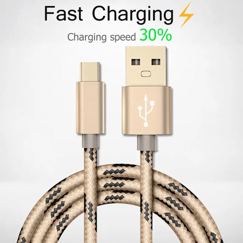USB кабель Плетеный для быстрой зарядки и передачи данных 25 см 1 м 2 3 Тип C Samsung S8 S9 S10 Plus Huawei P30 pro Xiaomi Mi8 Oneplus