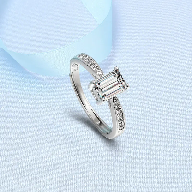 18K White Gold Pt Silver 925 Ring Rectangular Zircon Diamond Wedding | Украшения и аксессуары