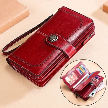 

Popular Genuine Leather Women's Wallet Wax Leather Long Wallet Wallet Fashion Bag
