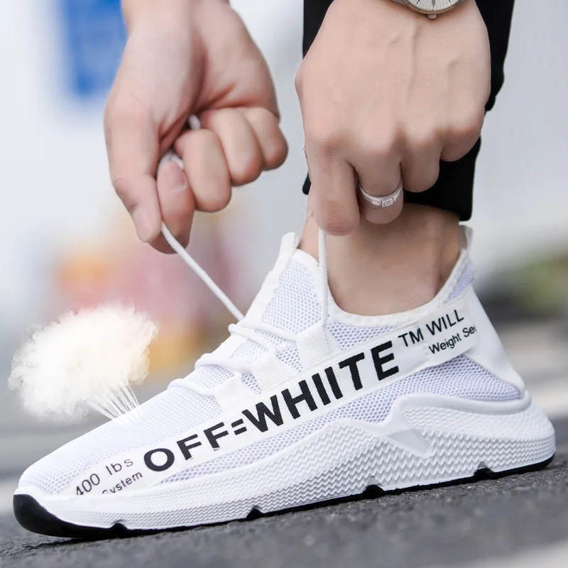 

White Shoes Fly Woven MEN'S Shoes Autumn New Style Breathable Casual Coconut Running Shoes Sporty Shoes