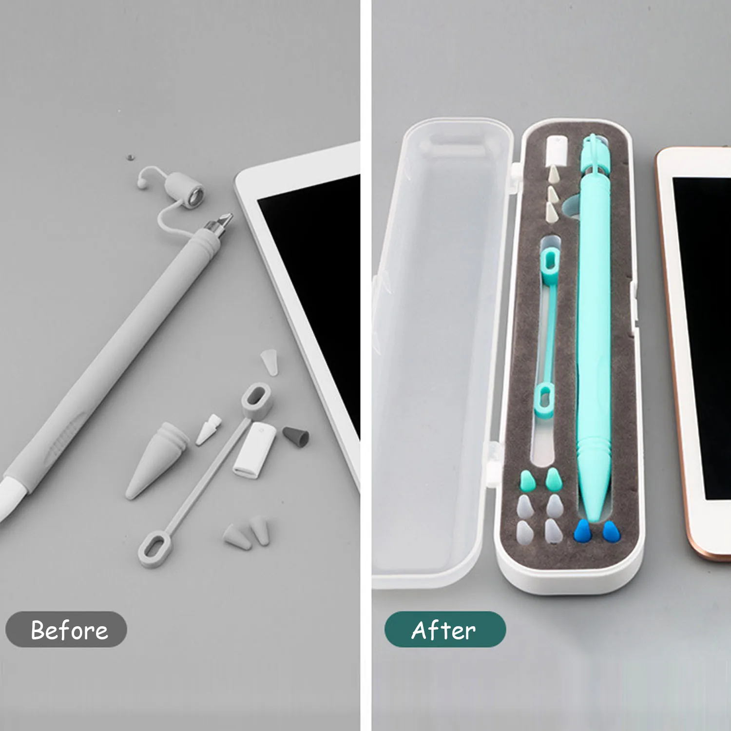 Portable Carrying Storage Case Box Holder Stand with Anti-Lost Silicone Protective Cover Set for Apple Pencil iPad iPencil 1 2