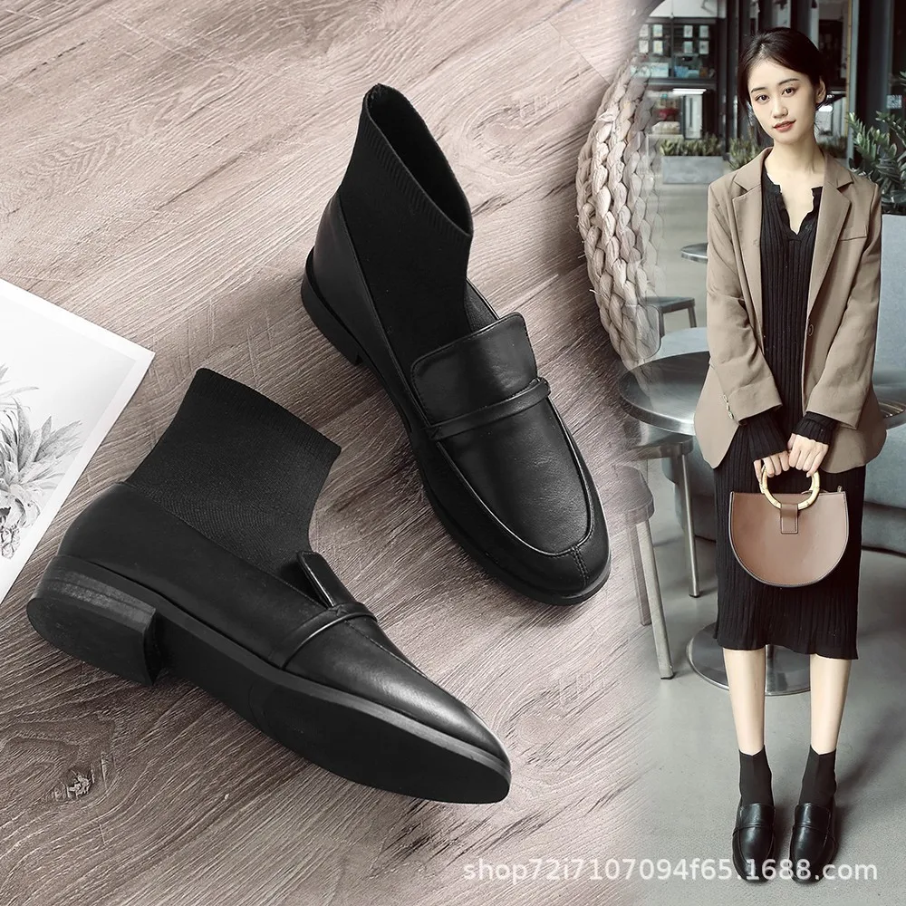 

CHIC Martin Boots Women's 2019 Autumn & Winter New Style Korean-style Versatile Students Flat Heel Motorcycle Boots Elasticity S