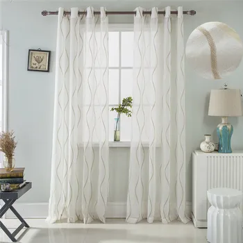 

Jacquard Wavy Stripes Sheer Curtains Home Decoration White Kitchen Tulle Curtain for Living Room Bedroom Window Drape