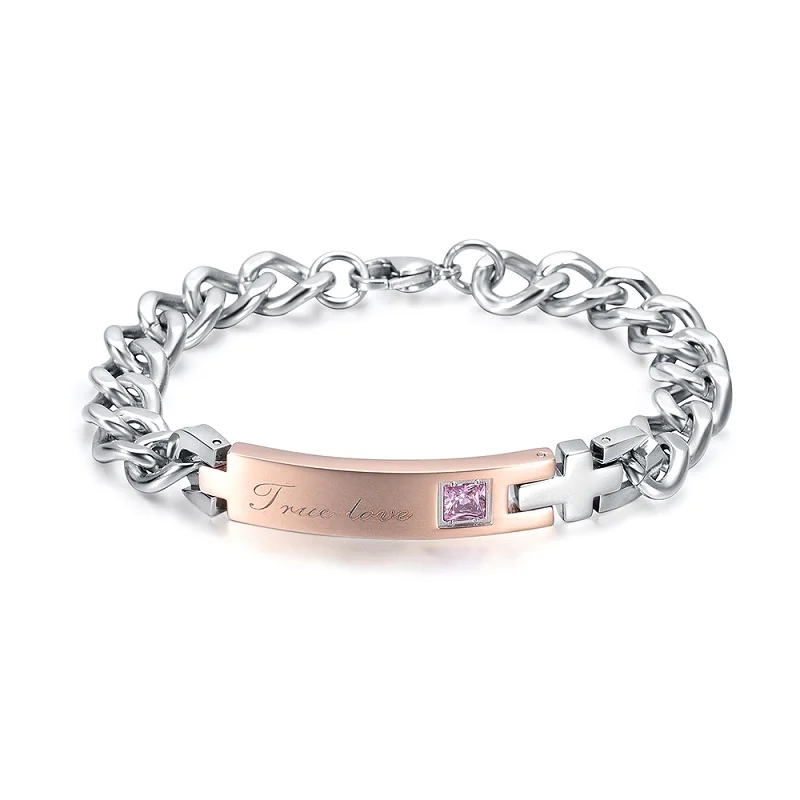 

IJL0178 Stainless Steel Couple Bracelet Men's Women's Engraving True Love Personalized Matching Suit Chain Bracelet Jewelry
