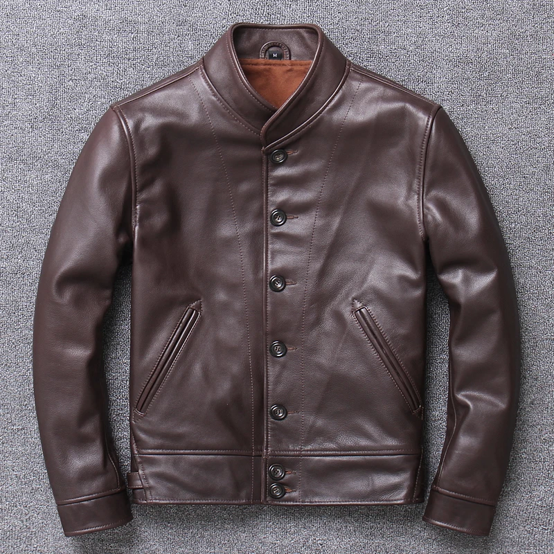 Vintage cow skin genuine leather jacket american casual style genuine leather coat