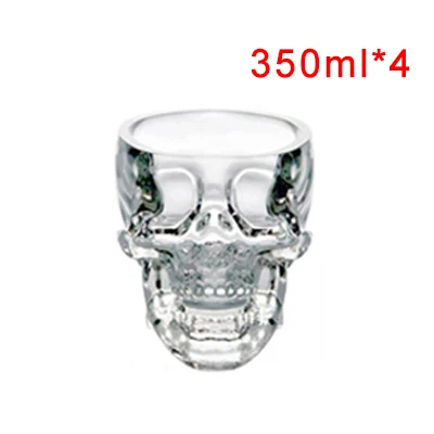 4xcup 350ml Хрустальные стеклянные кружки с черепом, прозрачные бутылки для шампанского, коктейлей, пива, кофе, вина, Набор чашек, контейнеры для напитков - Цвет: 4xcup 350ml